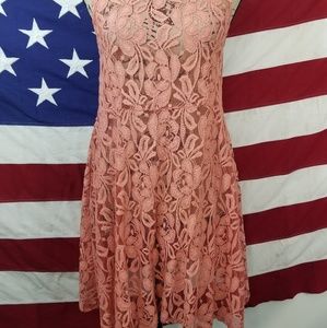 Free People Peachy Pink Lacey Dress Midi Small